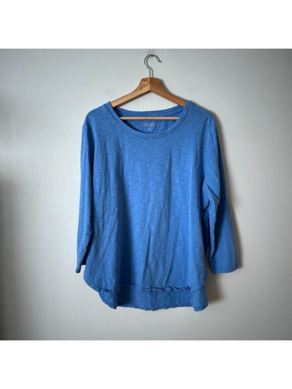 Escape by Habitat Clothes Long Sleeve Blue Cotton T-Shirt Women's Plus Size XXL
